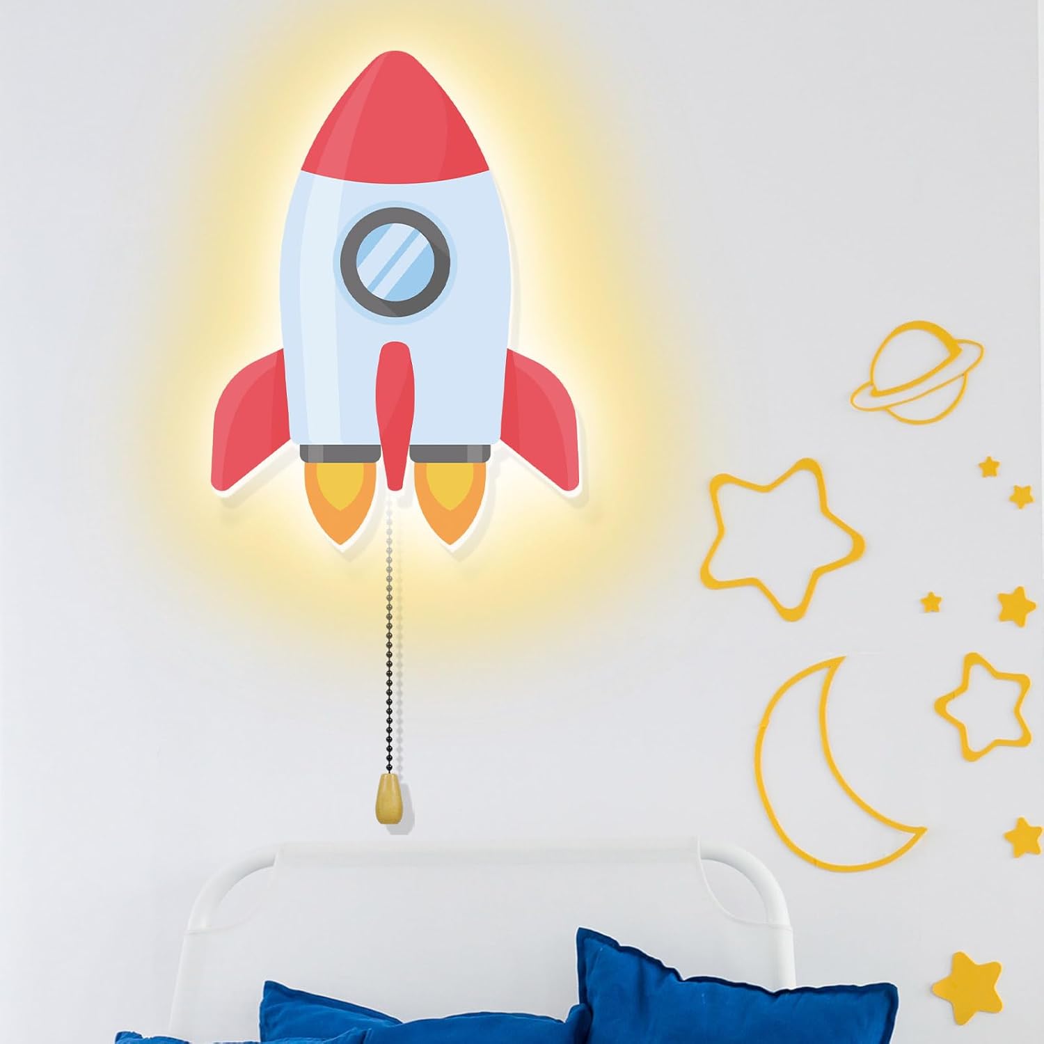 Aurelema Space Rocket Night Light Wall Lamp Sleeping Nursery Lighting Cute Floating Battery Operated Hanging Lamp for Baby Boys Girls…