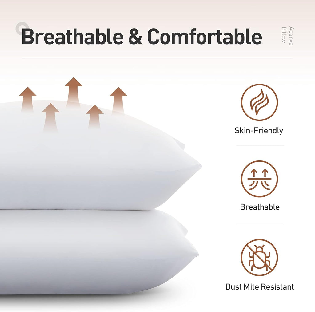 Acanva Bed Pillows 2 Pack Hotel Collection Luxury Soft Inserts for Sleeping-Breathable and Comfortable for Stomach Back Sleepers, King…