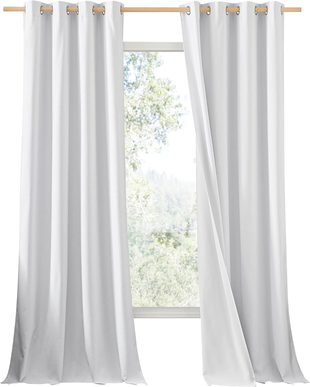 NICETOWN 100% Absolutely Blackout Linen Curtains with Thermal Insulated White Liner, White, 52 inches Wide, 90 inches Length Energy…