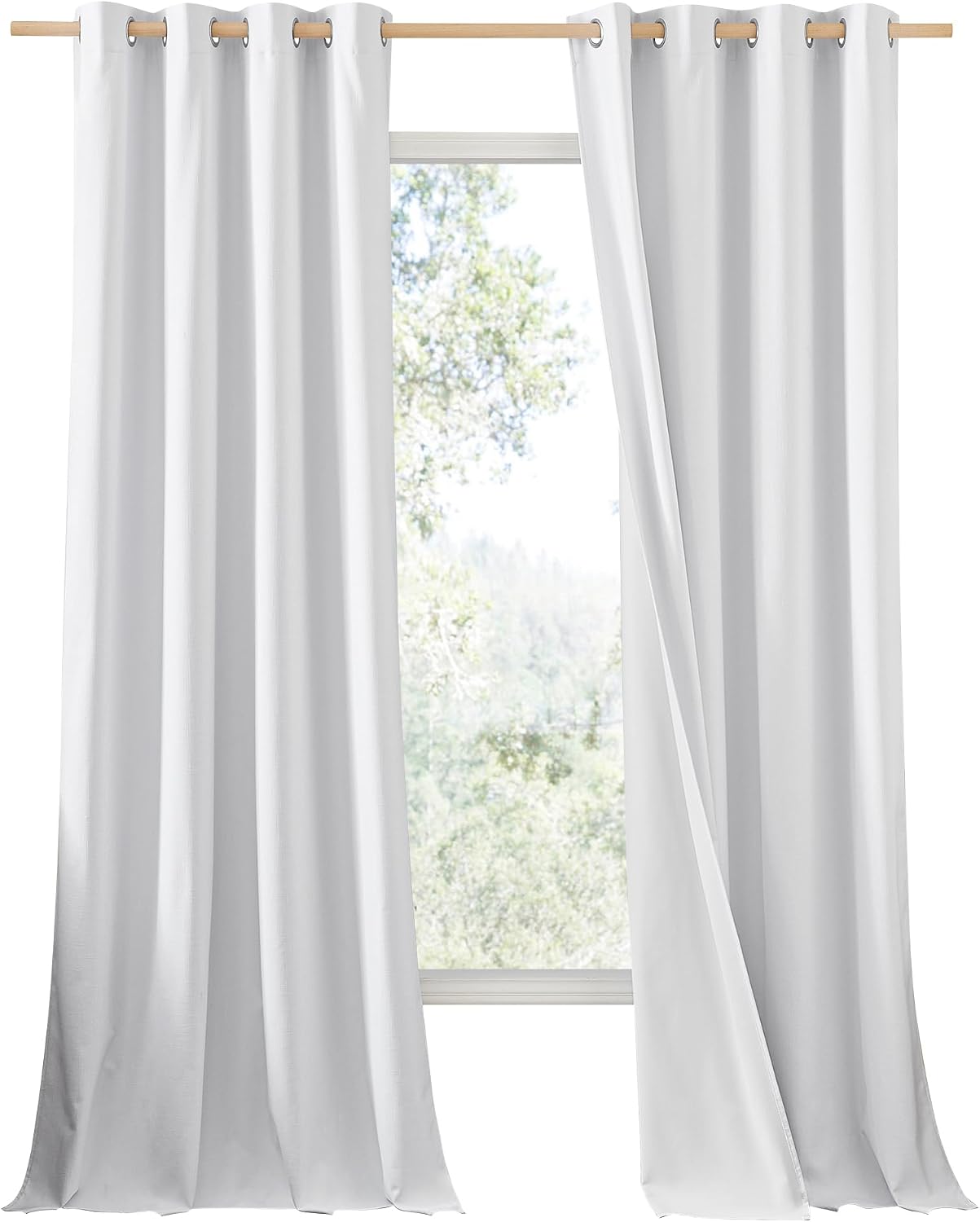 NICETOWN 100% Absolutely Blackout Linen Curtains with Thermal Insulated White Liner, White, 52 inches Wide, 90 inches Length Energy…