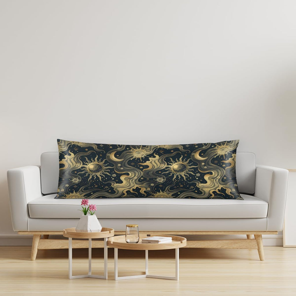 Sun Stars Moon Pattern Body Pillow Covers Decorative Soft Bedding Satin Pillowcase with Zipper Closure Cooling Breathable Long Pillow…