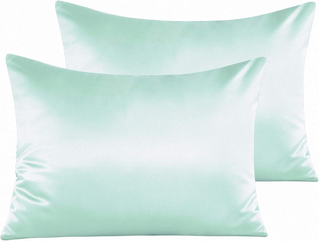 Ntbay Zippered Satin Pillow Cases for Hair and Skin, Luxury Standard Hidden Zipper Pillowcases Set of 2, 20x26 Inches, Cyan 26 Inches