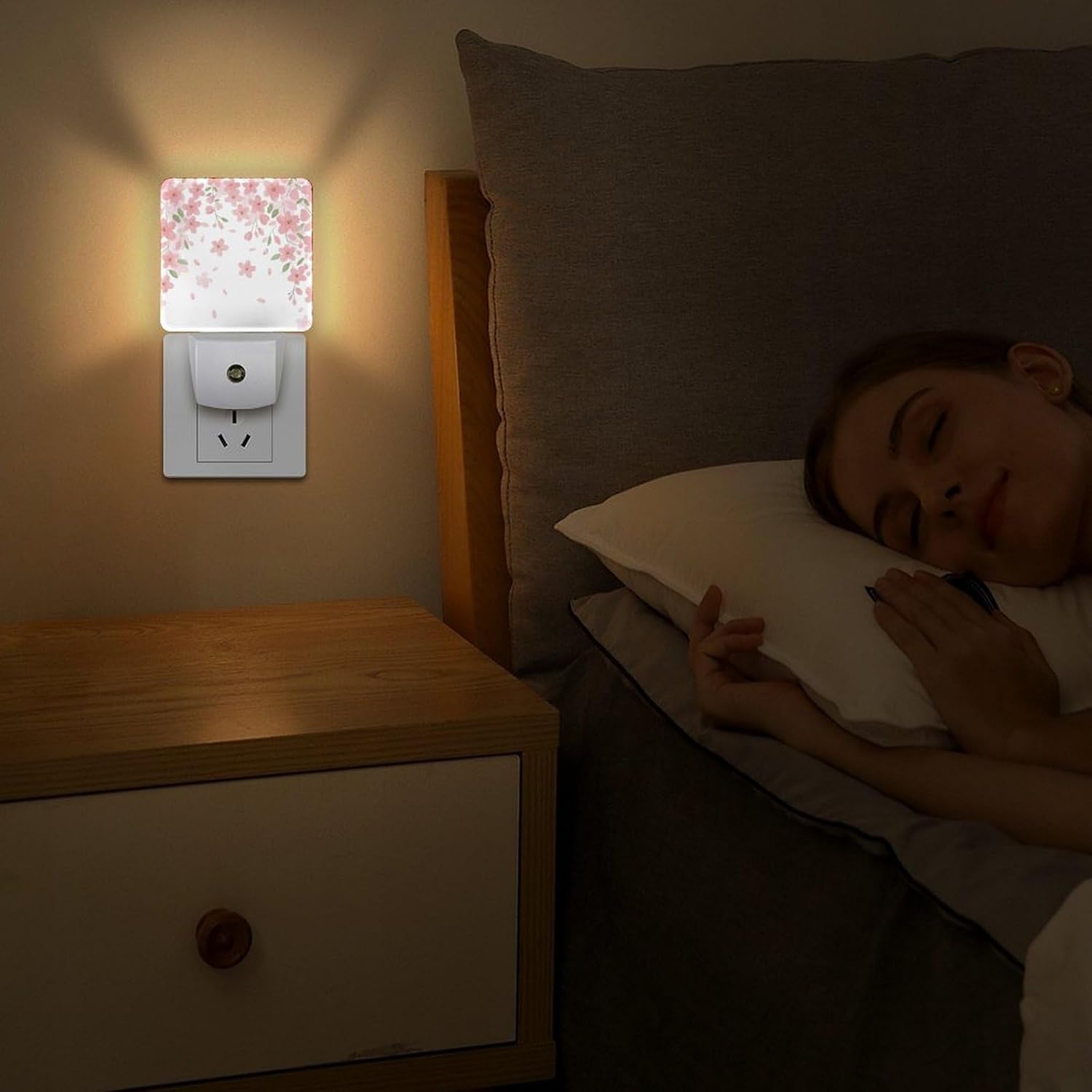 YKJAHSD Falling Flowers Night Light, Plug into Wall Decor Nightlights for Bedroom, Bathroom, Hallway, Kitchen, with Dusk to Dawn Lig…