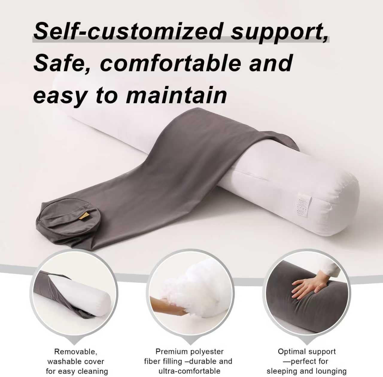Body Pillow for Adults, Long Round Pillow, Big Cylindrical Pillow, Large Full Bolster Pillows for Side Sleepers (Steel Gray, 59"*7.87")
