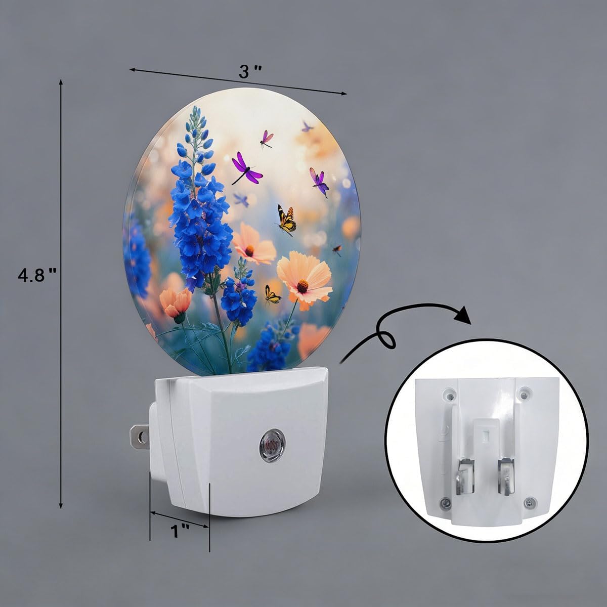 Blue Flower Butterfly Dragonfly Night Light Plug-in Sleep Lamp Led Dusk to Dawn Night Light for Bedroom