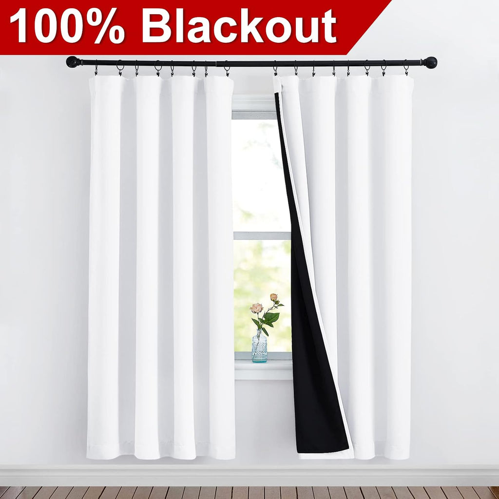 Nicetown 100% Blackout Window Curtain Panels, Rod Pocket Full Light Blocking Drapes with Black Liner for Nursery, 72 inches Drop Thermal In…