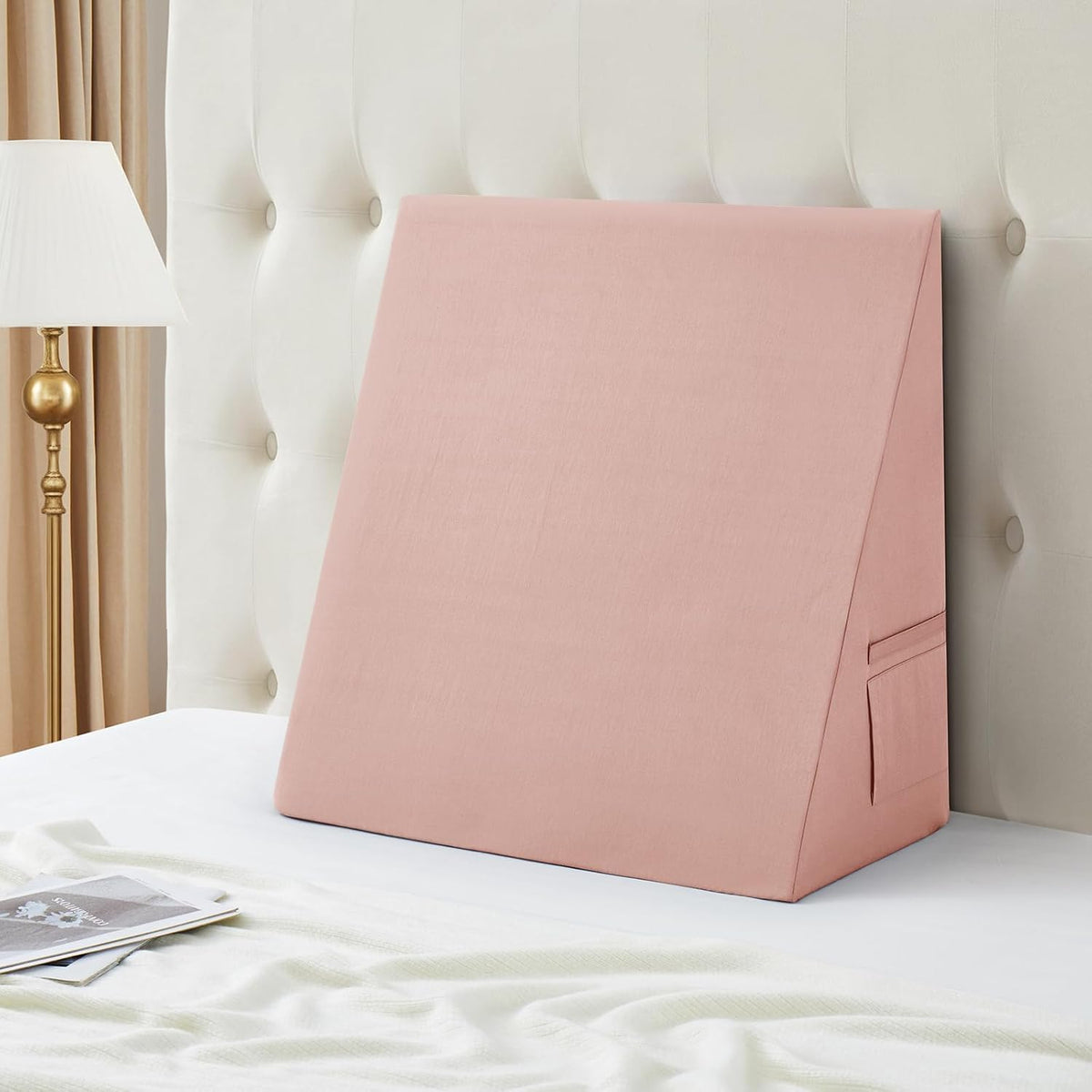 Cotton Wedge Pillow Cover for 24" x 24" x 12" Wedge Bed Pillow, Zippered Wedge Pillow Case Protector with Side Pocket, Dusty Pink (Pillow…
