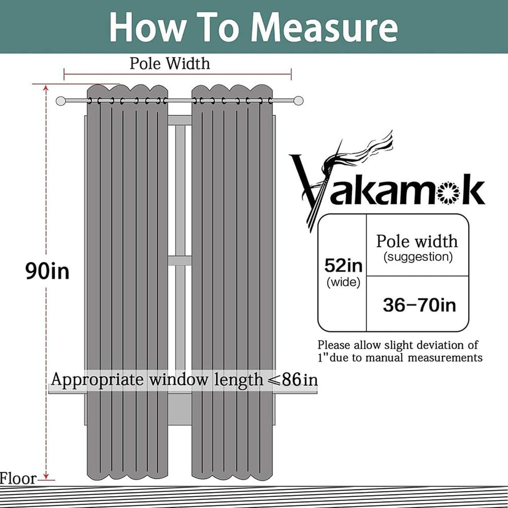 Yakamok Blackout Curtains Room Darkening Thermal Insulated Window Panels, Solid Grommet Top Drapes for Bedroom/Living Room(52Wx90L…