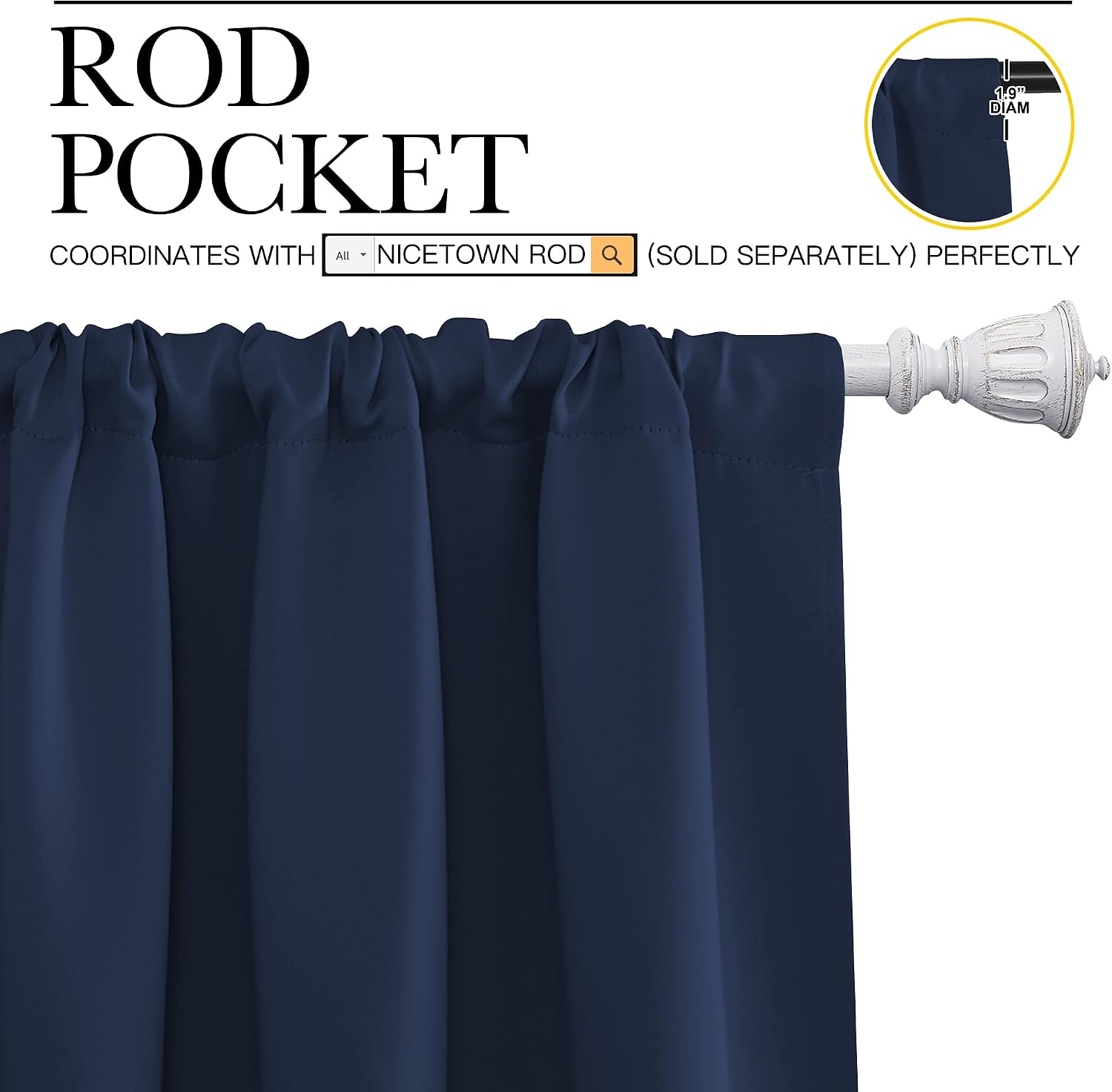 NICETOWN Blackout Curtains for Living Curtains, Home Decorations Thermal Insulated Solid Pole Top Blackout Drapes for Living Room (Navy…