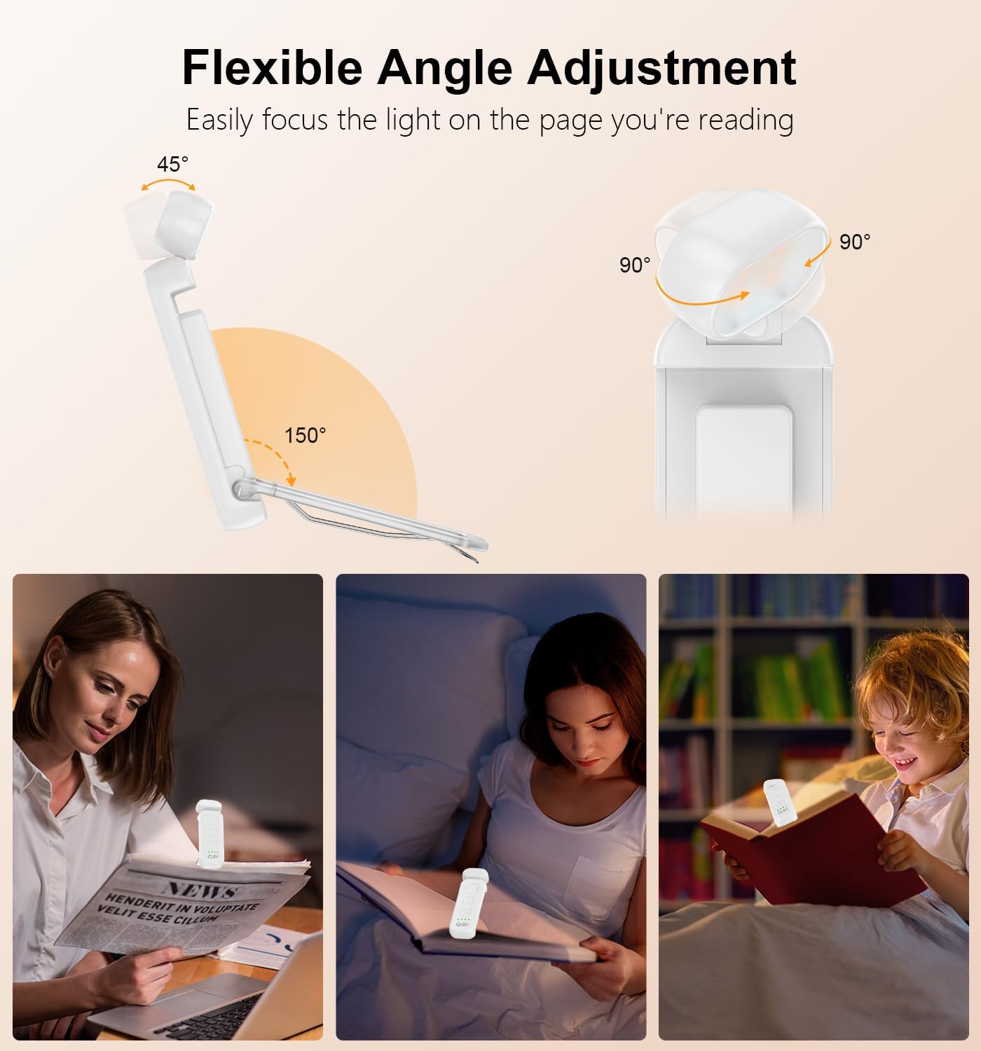 Gritin Reading Light, Rechargeable Book Light for Reading in Bed - Eye Caring 3 Color Temperatures, 5-Level Dimmable Brightness, Long…