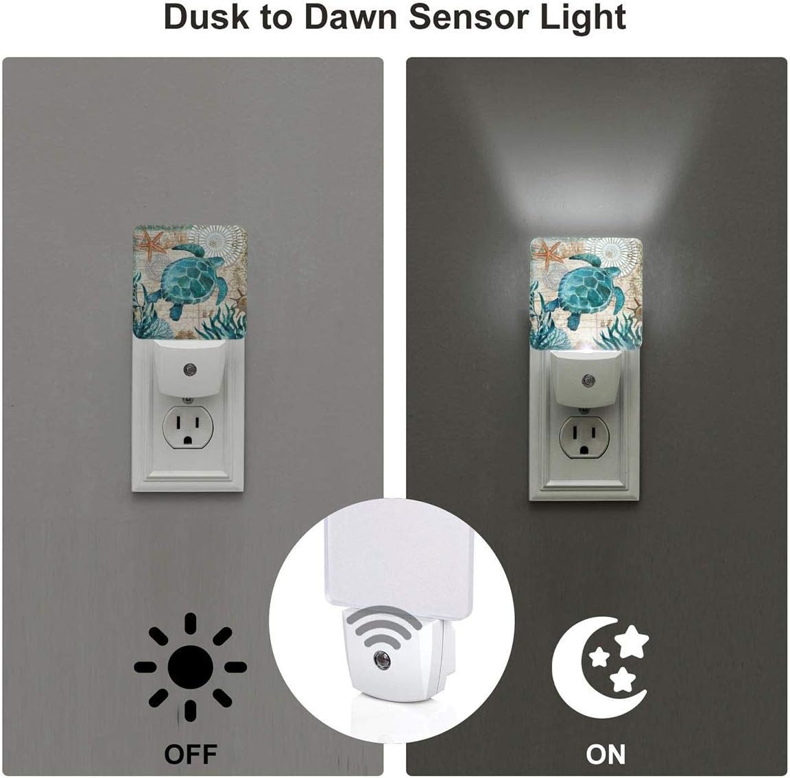 Aieefun Set of 2 Led Night Lights, Vintage Ocean Turtle Starfish World Map Auto Dusk-to-Dawn Sensor Night Lamp Plug-in Home Decorative…
