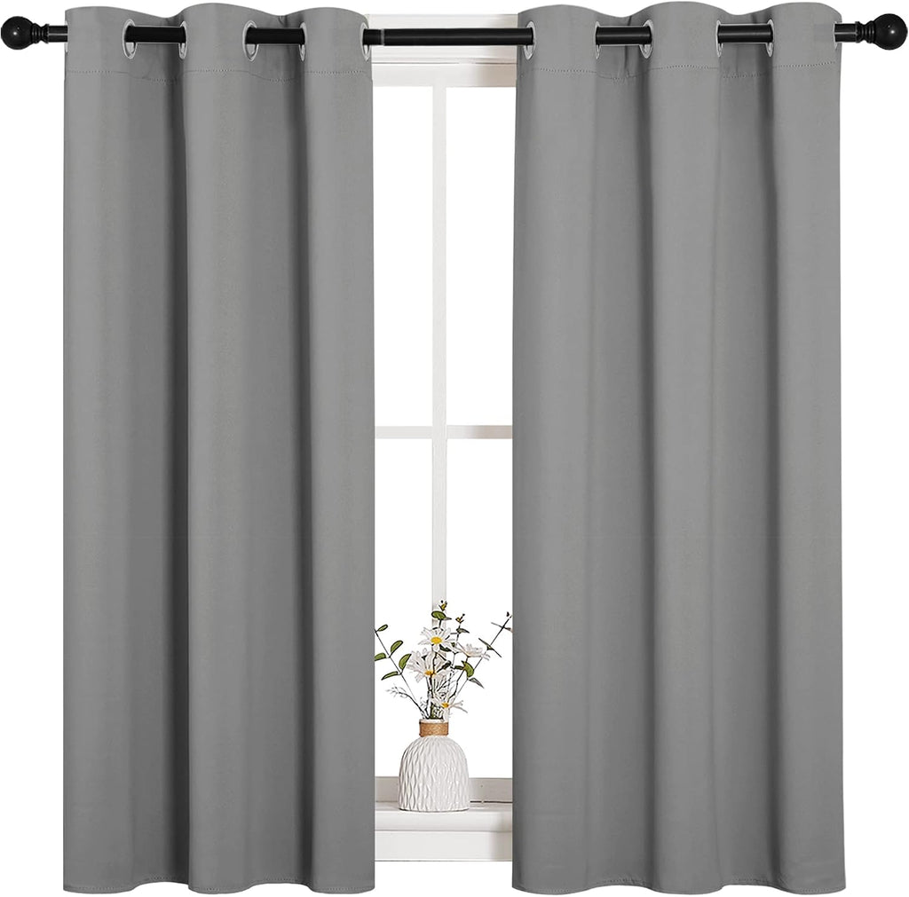 NICETOWN Silver Grey Blackout Curtain Panels for Bedroom, Thermal Insulated Grommet Top Blackout Draperies and Drapes for Basement (2…