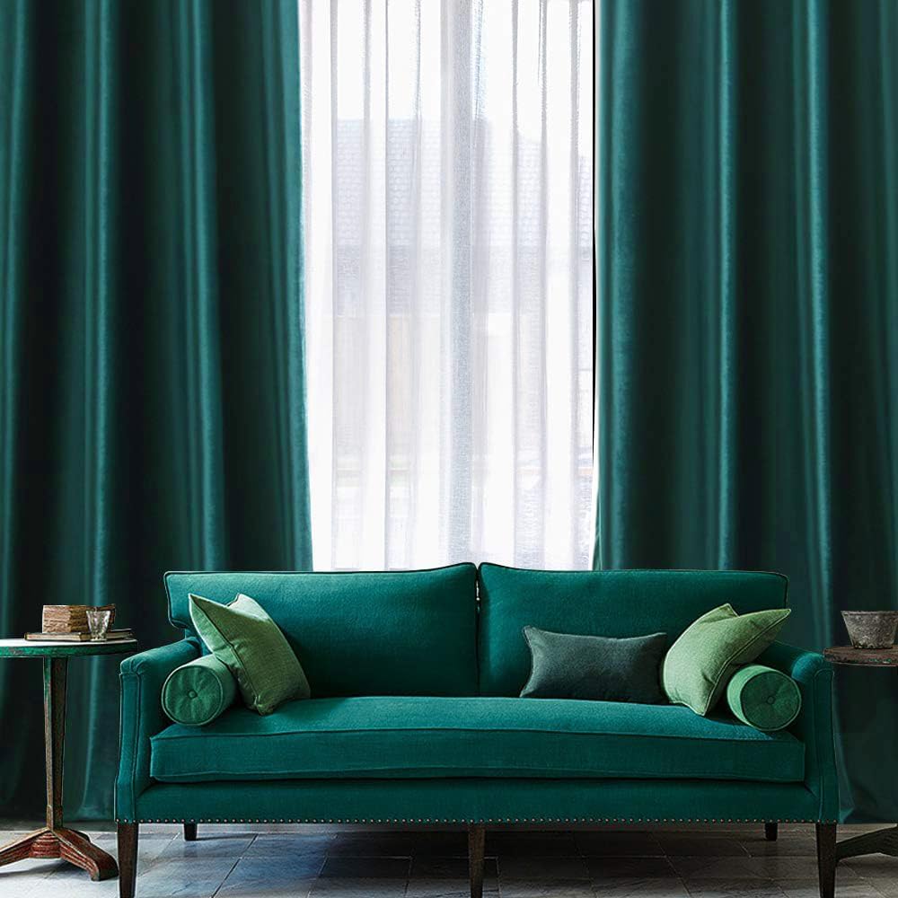MIULEE Christmas Dark Green 100% Polyester Curtains 90 Inches Long 2 Panels Room Darkening Blackout Soft Velvet Grommet Top Emerald…