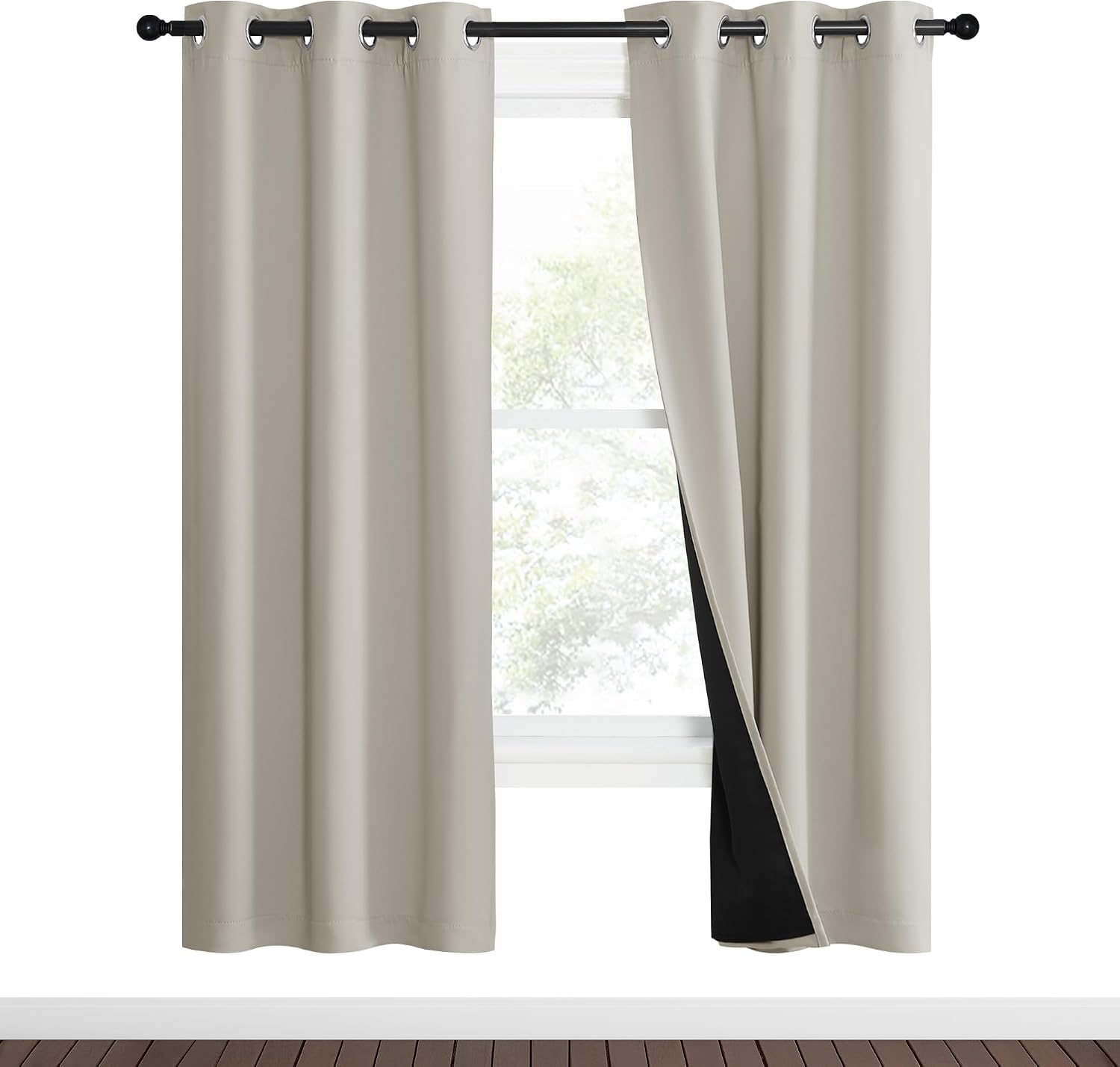 Nicetown Natural Blackout Curtains 70 inches Long, 2 Pieces, 37" Wide Each Panel, Full Light Blocking Drapes with Black Liner for Nursery,…