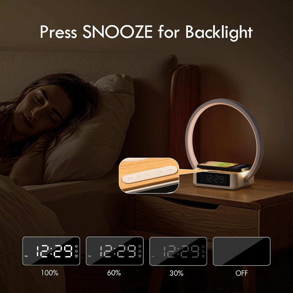 Wilit Bedside Lamp with Alarm Clock, Touch Lamp with Wireless Charger, Nightlight for Bedroom, Sunrise Wake-up Light,3-Grade Dimmable, Birthday…