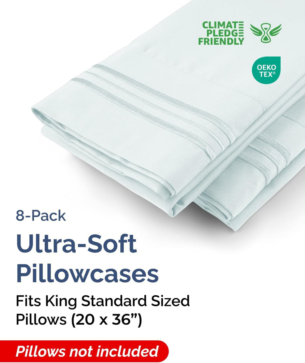 King Standard Pillow Cases Set of 8 - Ultra Soft Hotel Quality Pillowcase Covers - Comfy & Wrinkle Free - Shrink & Fade Resistant…