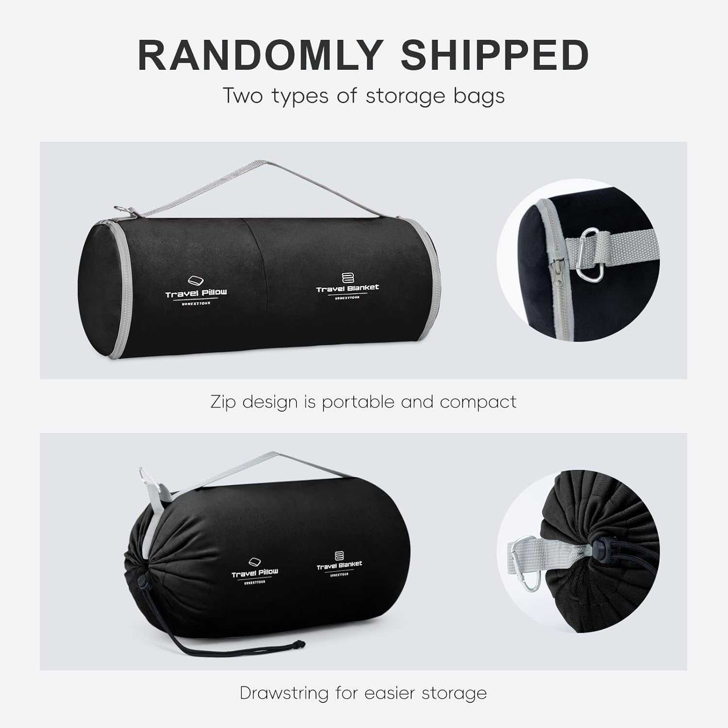 urnexttour Travel Pillow and Blanket Set Neck Pillows Travel Essentials with Sleep Mask for Airplane Car Memory Foam Black