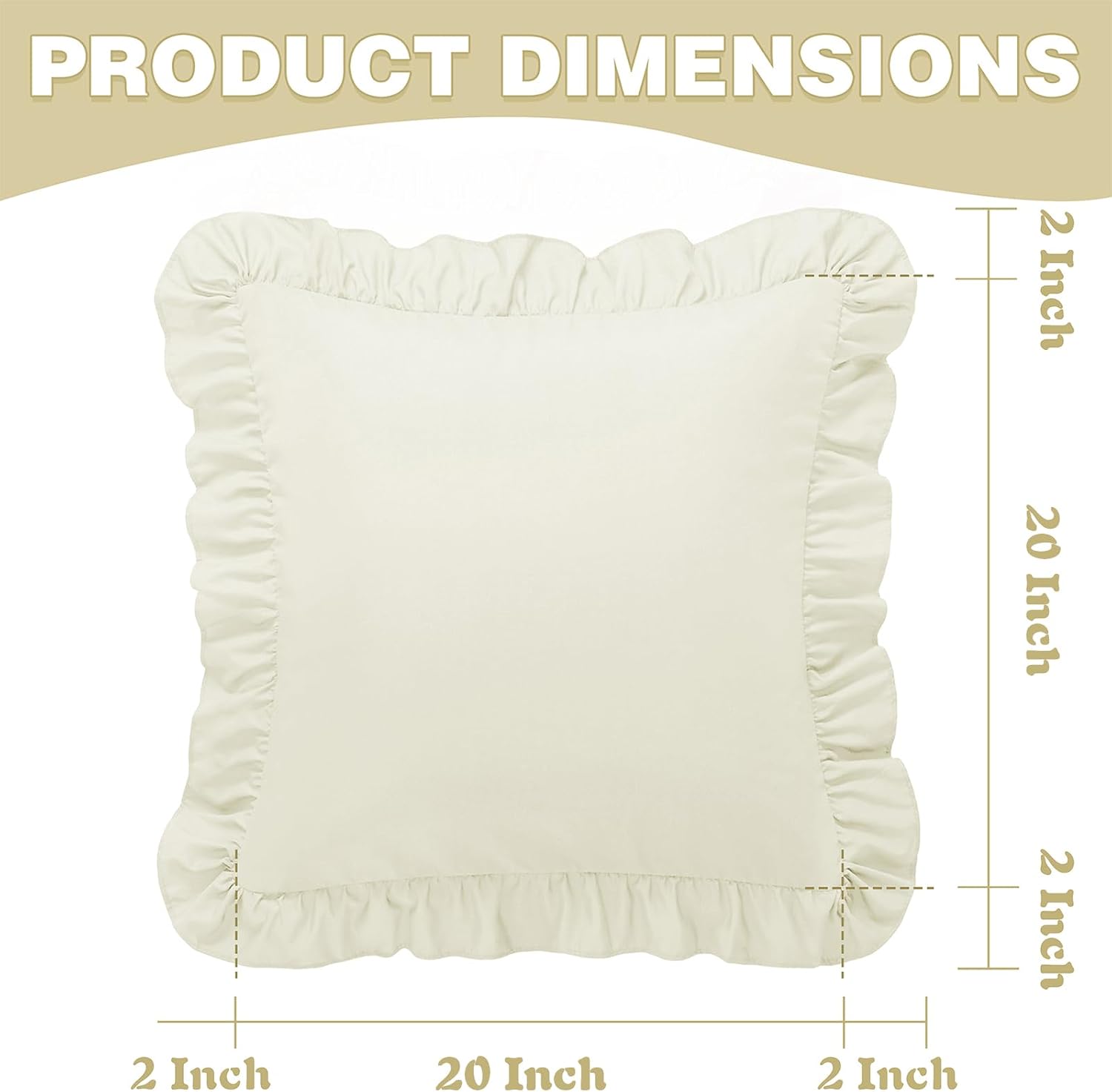 KKJIAF Ruffle Pillow Cases 20x20 Inches, Beige Square Ruffled Pillow Covers Set of 2, Microfiber Wrinkle Resistant Pillow Shams with…