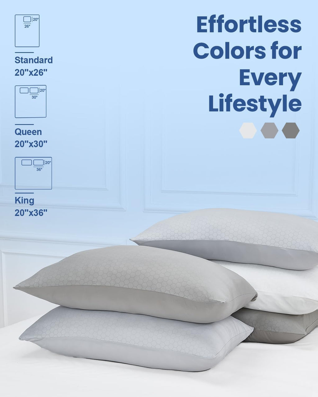 PCM Gel Print Cooling Pillow Cases Only, Standard Size Set of 2 with Double Sided Cold, Moisture Wicking Pillowcase Covers with Hidden…