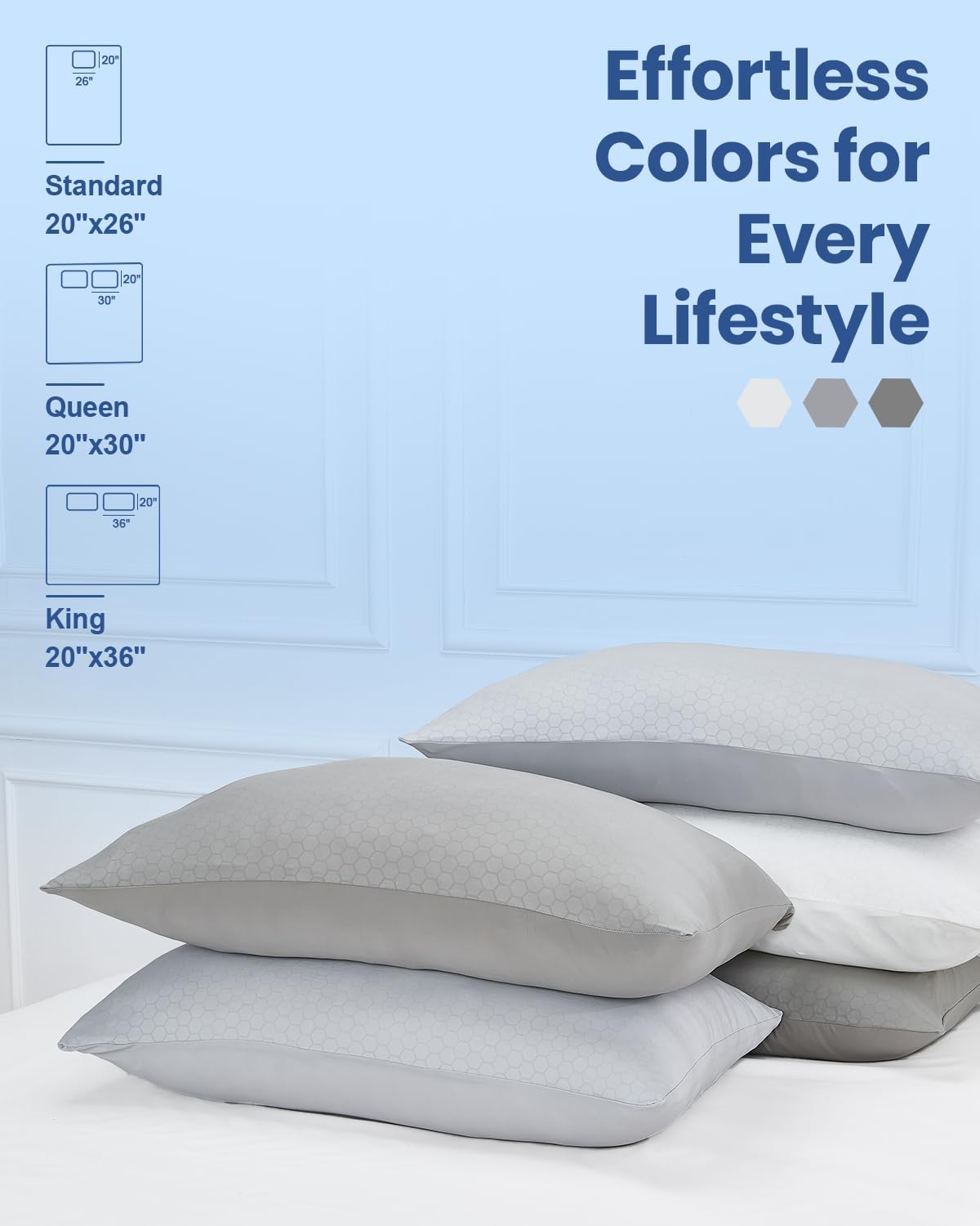 PCM Gel Print Cooling Pillow Cases Only, Standard Size Set of 2 with Double Sided Cold, Moisture Wicking Pillowcase Covers with Hidden…