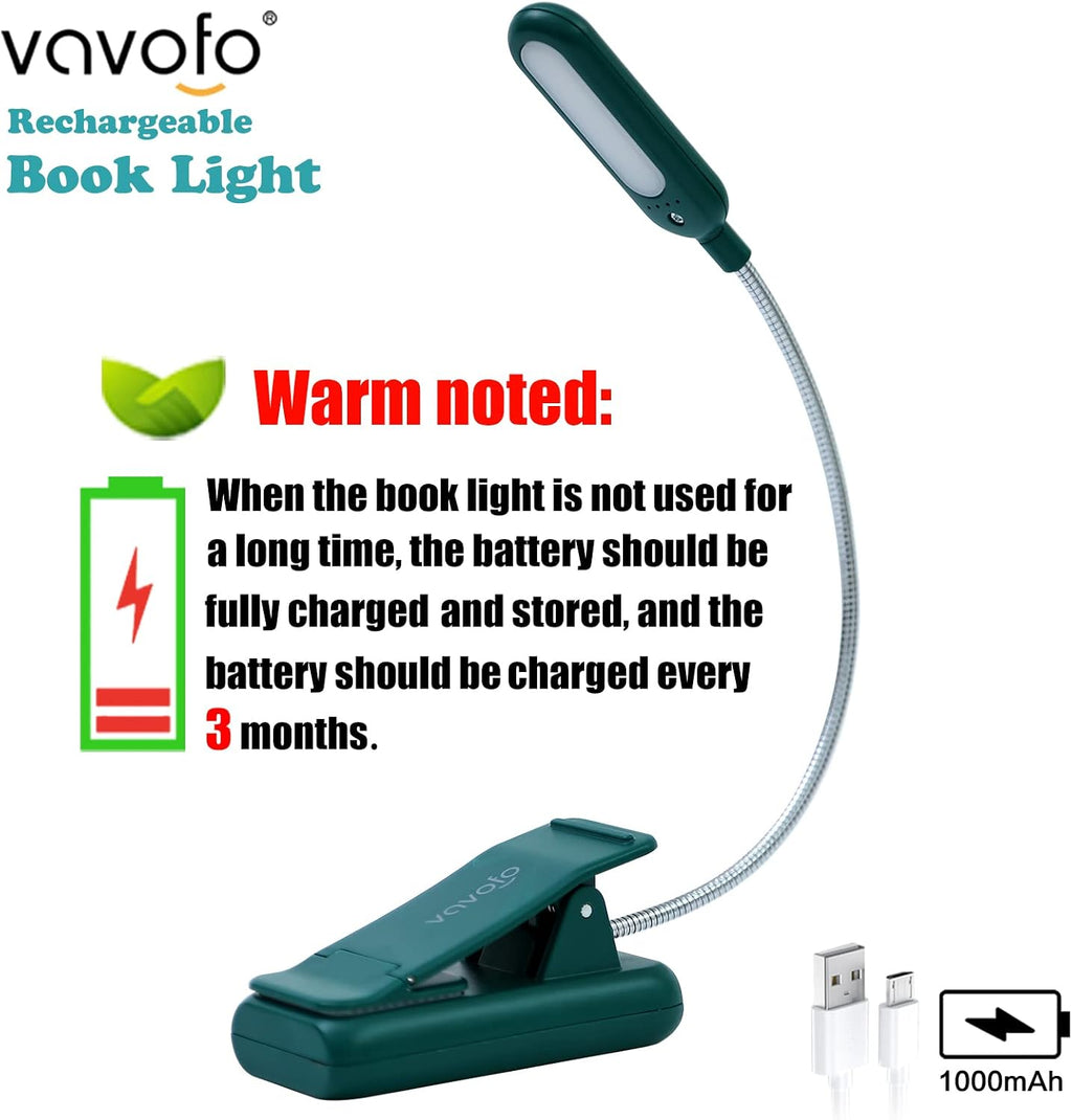 Vavofo Rechargeable Book Light for Reading in Bed Kids, 7 LED Reading Light with 9-Level Warm Cool White Daylight, Eye comfort Lamp with…
