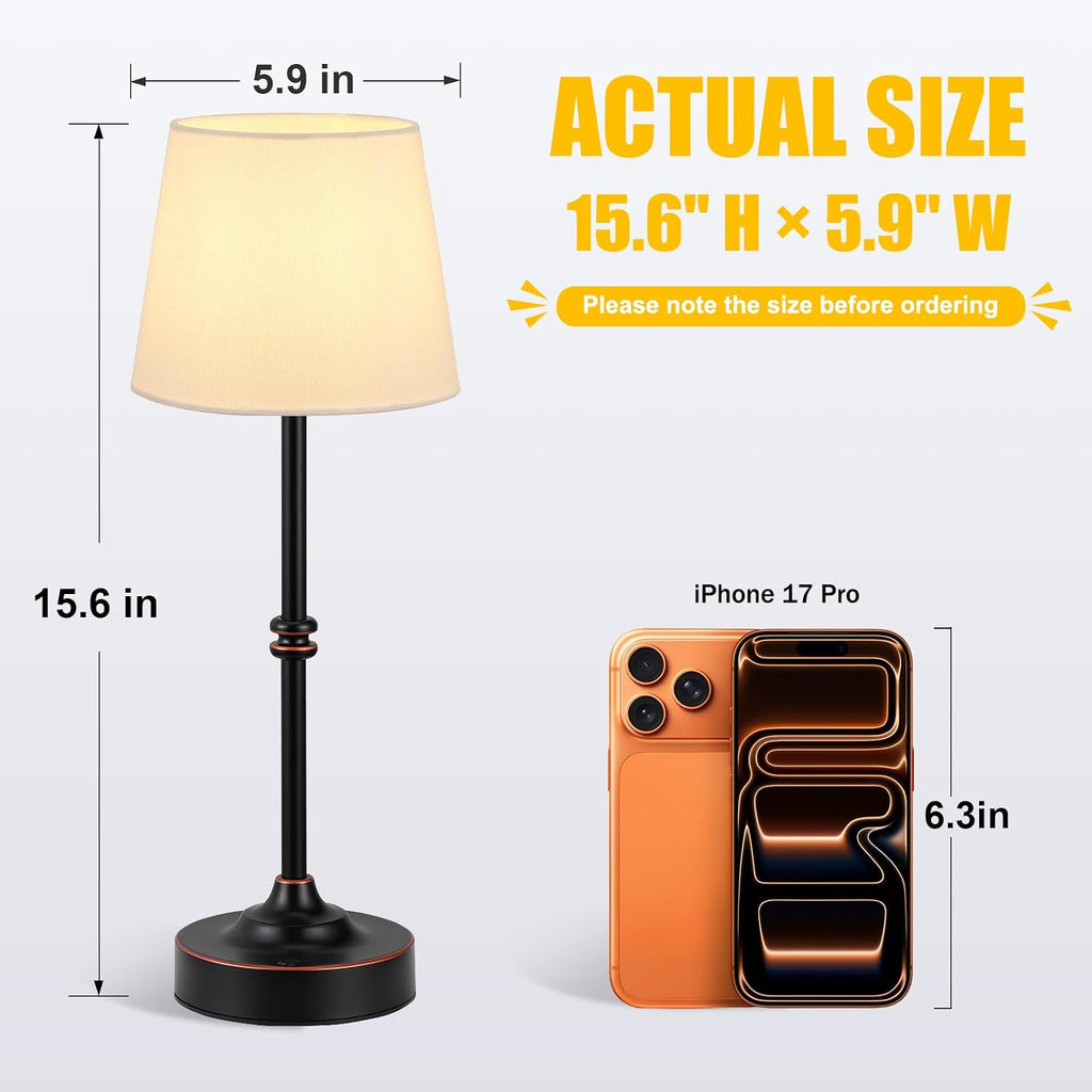 Kakanuo Rechargeable Cordless Table Lamp Antique Black - 2 Pack 4000mAh Battery Operated Lamp, 3000K Warm Light, Touch Control Stepless…