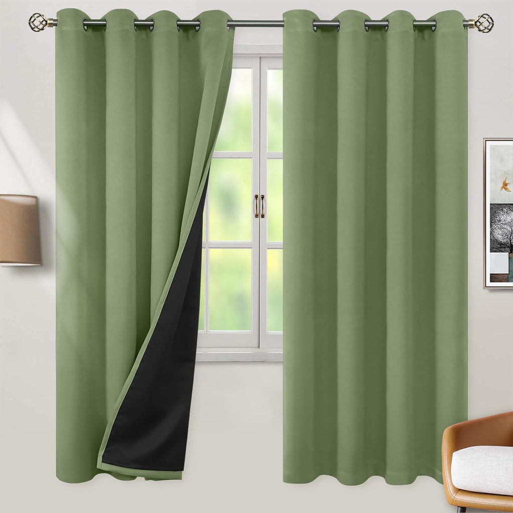 BGment Thermal Insulated 100% Blackout Curtains for Bedroom with Black Liner, Double Layer Full Room Darkening Noise Reducing Grommet Curta…