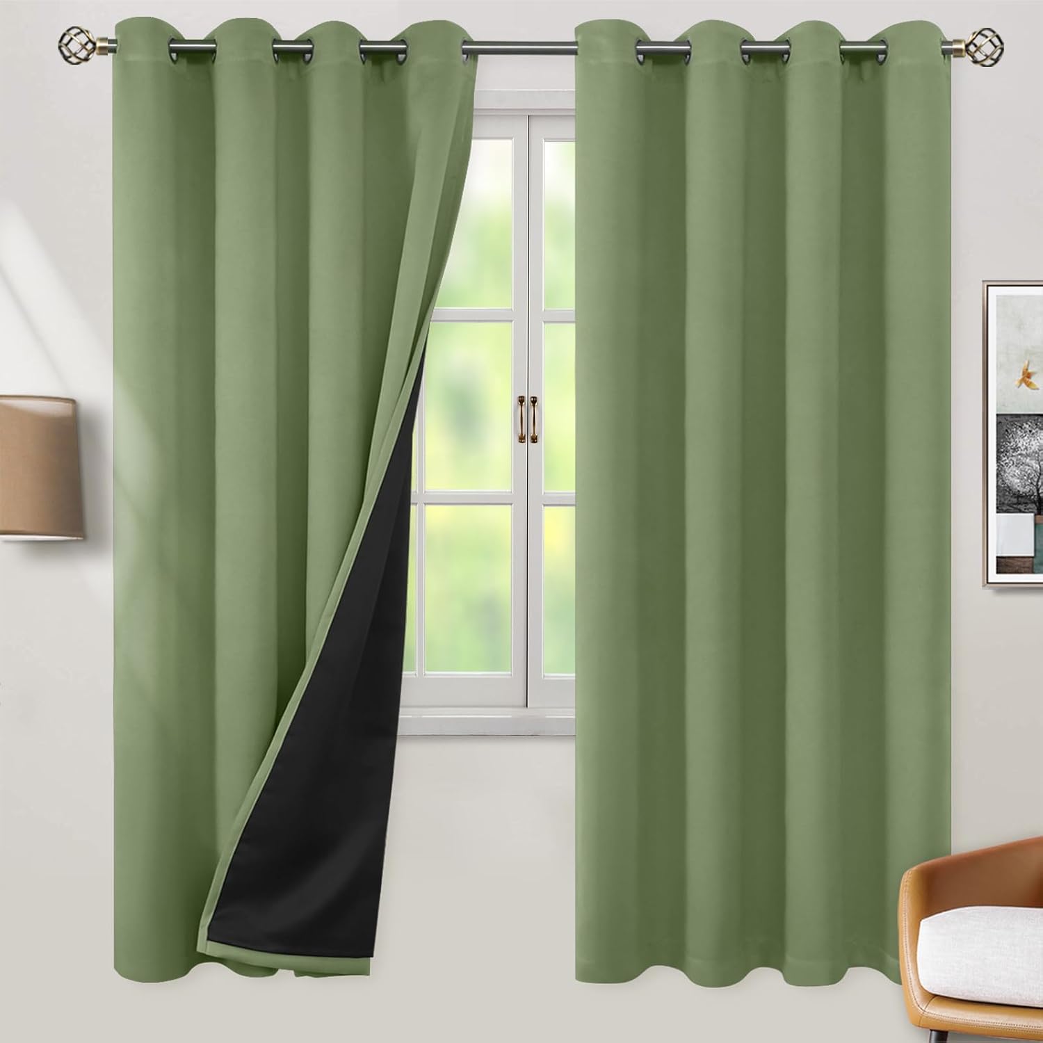 BGment Thermal Insulated 100% Blackout Curtains for Bedroom with Black Liner, Double Layer Full Room Darkening Noise Reducing Grommet Curta…