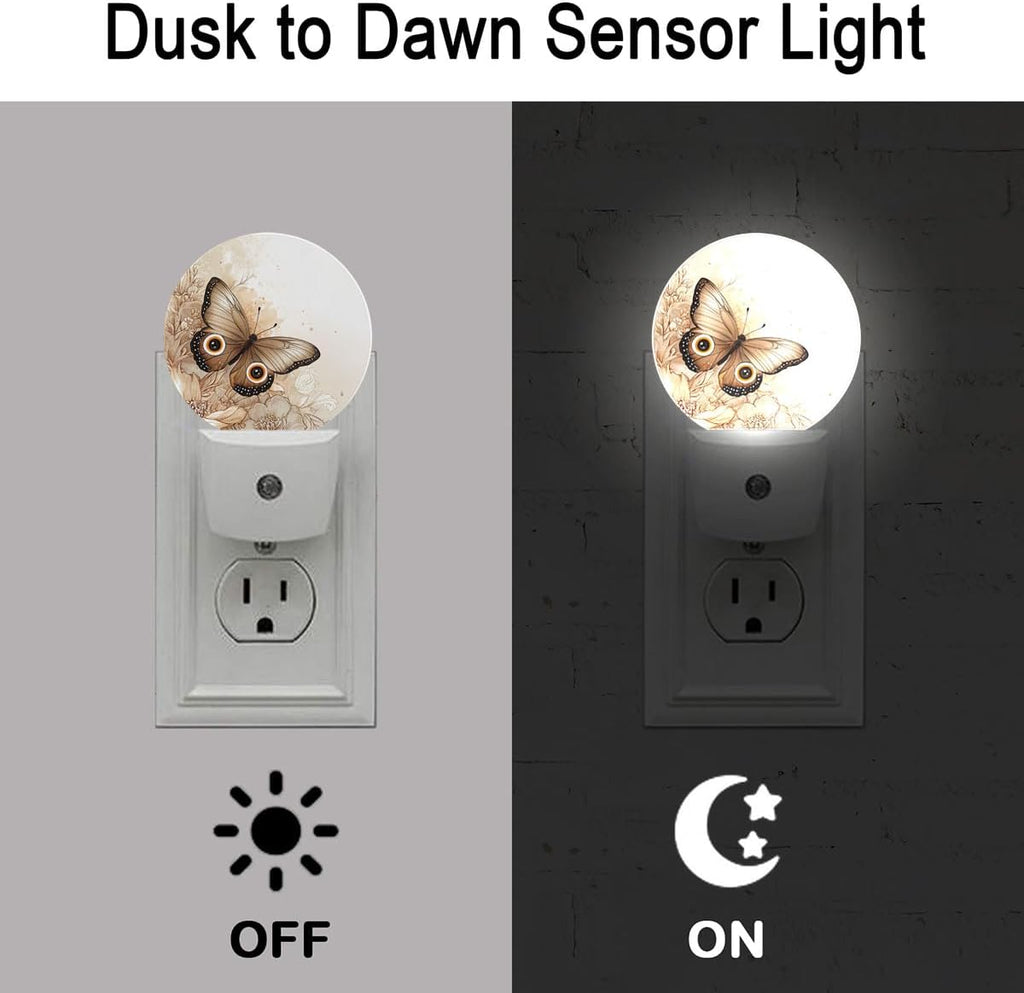 Butterfly Flowers Plug in Night Light Auto Light Round Lamps Energy Saving Gift for Women Men Friends