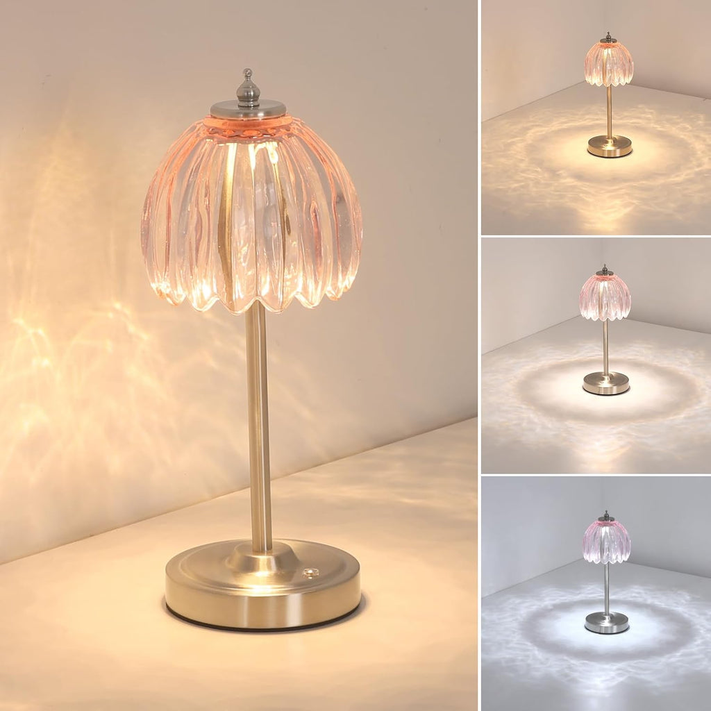 Shenmoyl Tulip Table Lamp with 5200mAh Battery & Touch Control, Cordless Small Table Lamp with 3 Colors, Dimmable Rechargeable Table…