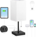 Aooshine White Medium Table Lamp with USB Ports - 3 Color Temperature Bedside Lamp for Bedroom, Pull Chain Control, USB A and C Ports, 2 AC…