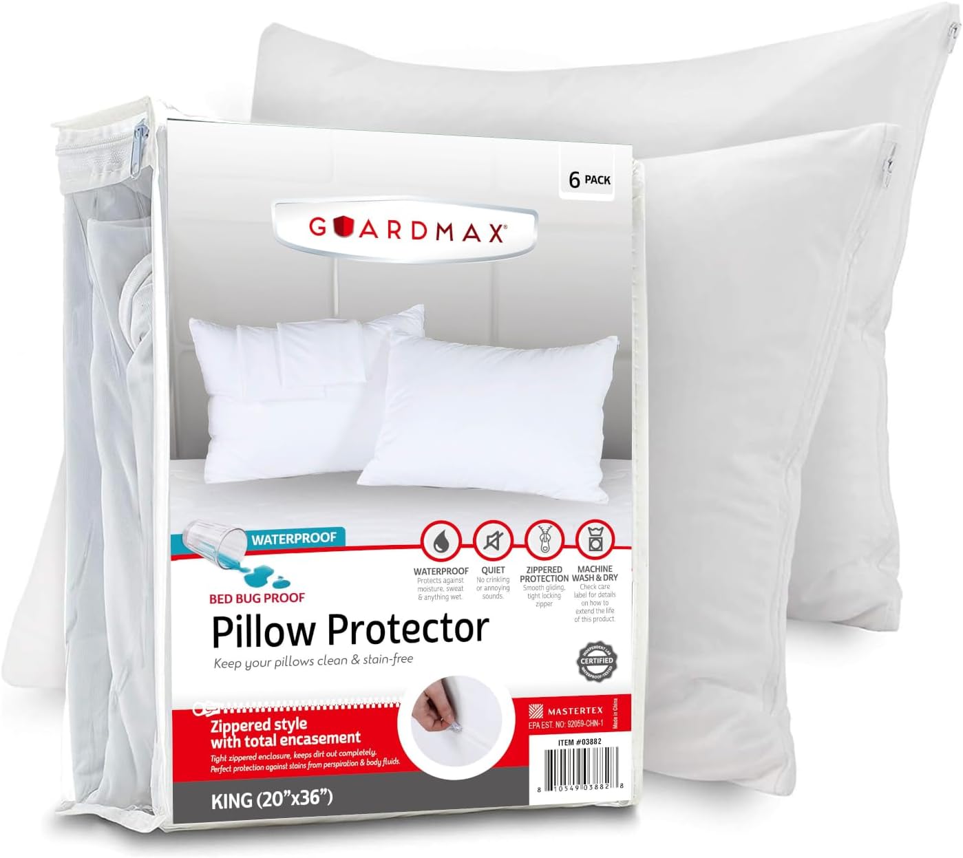 Guardmax Jersey Knitted Pillow Protector with Zipper King Size - 2 Pack - 100% Waterproof, Bed Bug Proof, Dust Mite Proof, & Hypoallergenic…