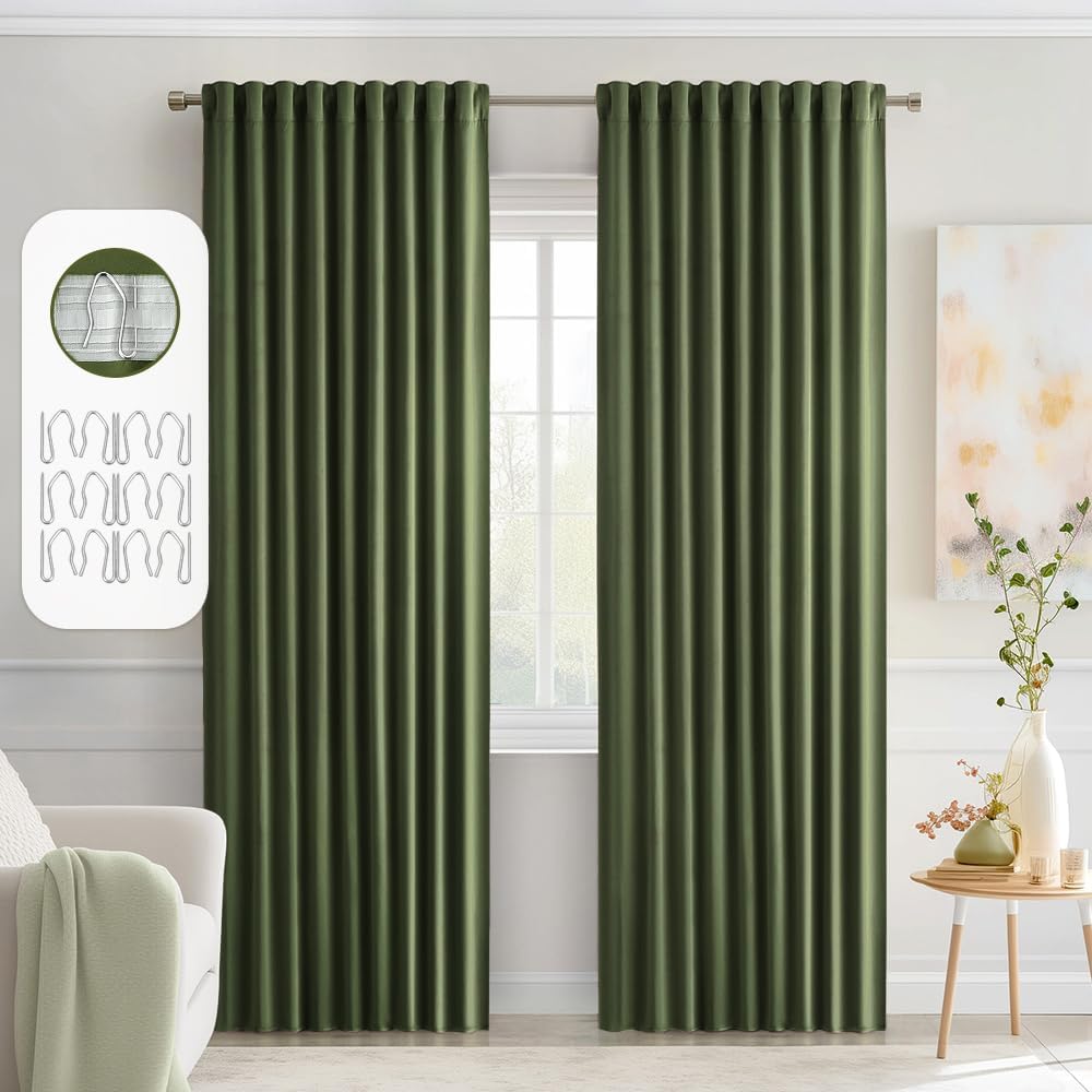 Miulee Olive Green Back Tab Blackout Curtains 90 Inches Long 2 Panels Set for Living Room Bedroom Privacy, Rod Pocket/Pinch Pleat Thermal I…