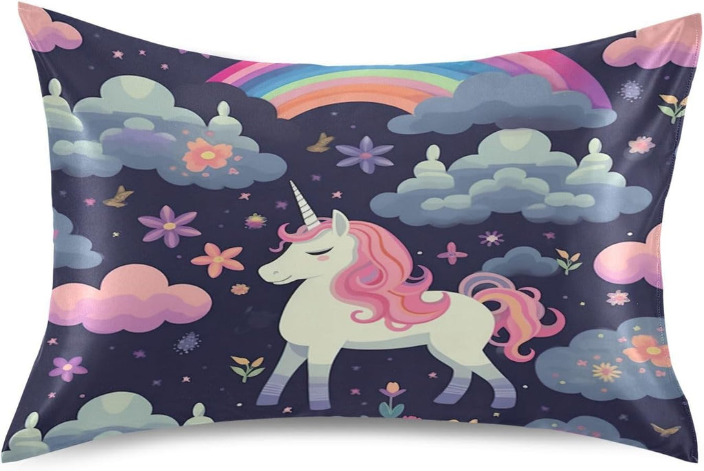 YETTASBIN Unicorns Satin Pillowcase, Soft Breathable Silk Pillow Case with Envelope Closure for Hair and Skin, Standard Size 26 x 20 Inch