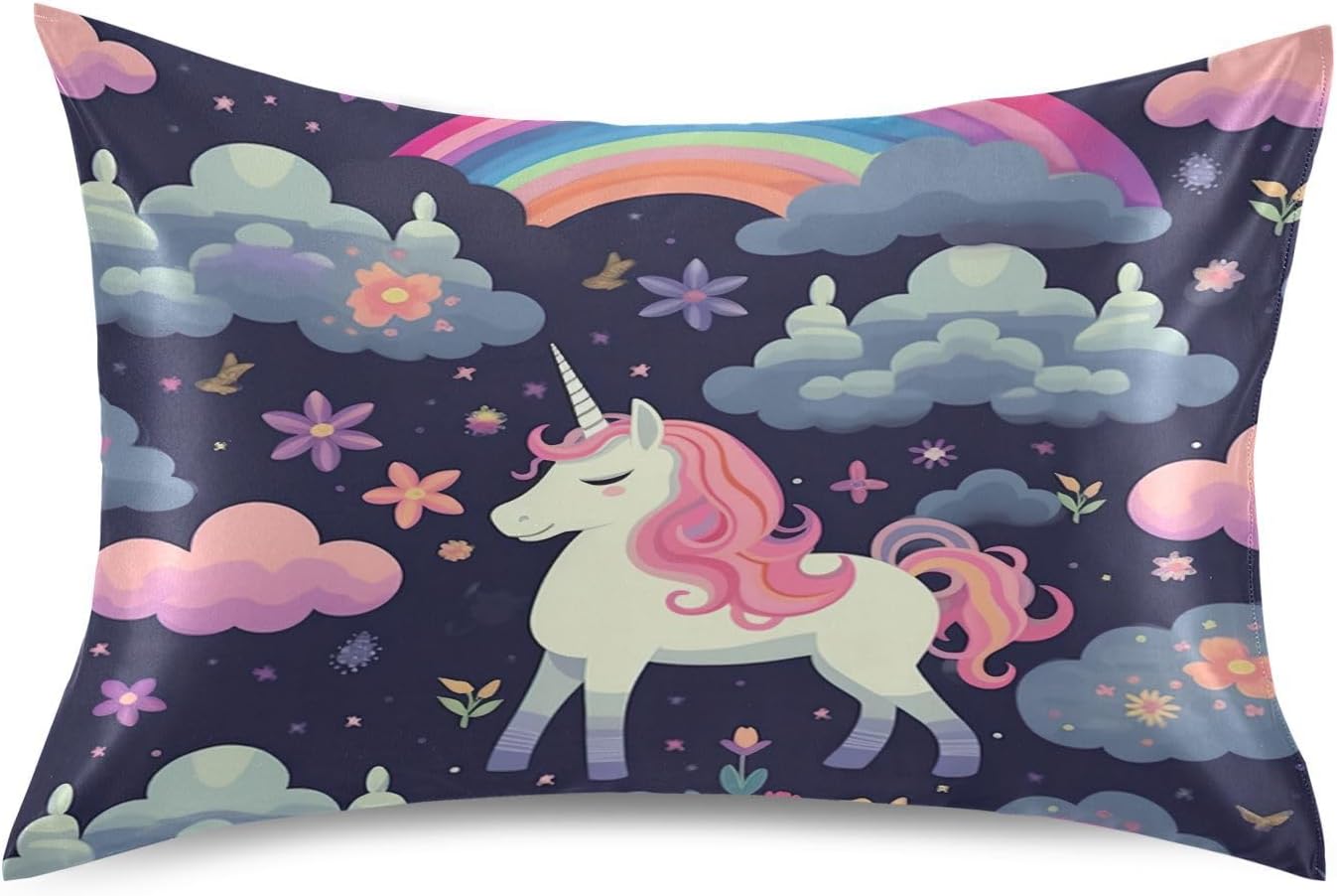 YETTASBIN Unicorns Satin Pillowcase, Soft Breathable Silk Pillow Case with Envelope Closure for Hair and Skin, Standard Size 26 x 20 Inch