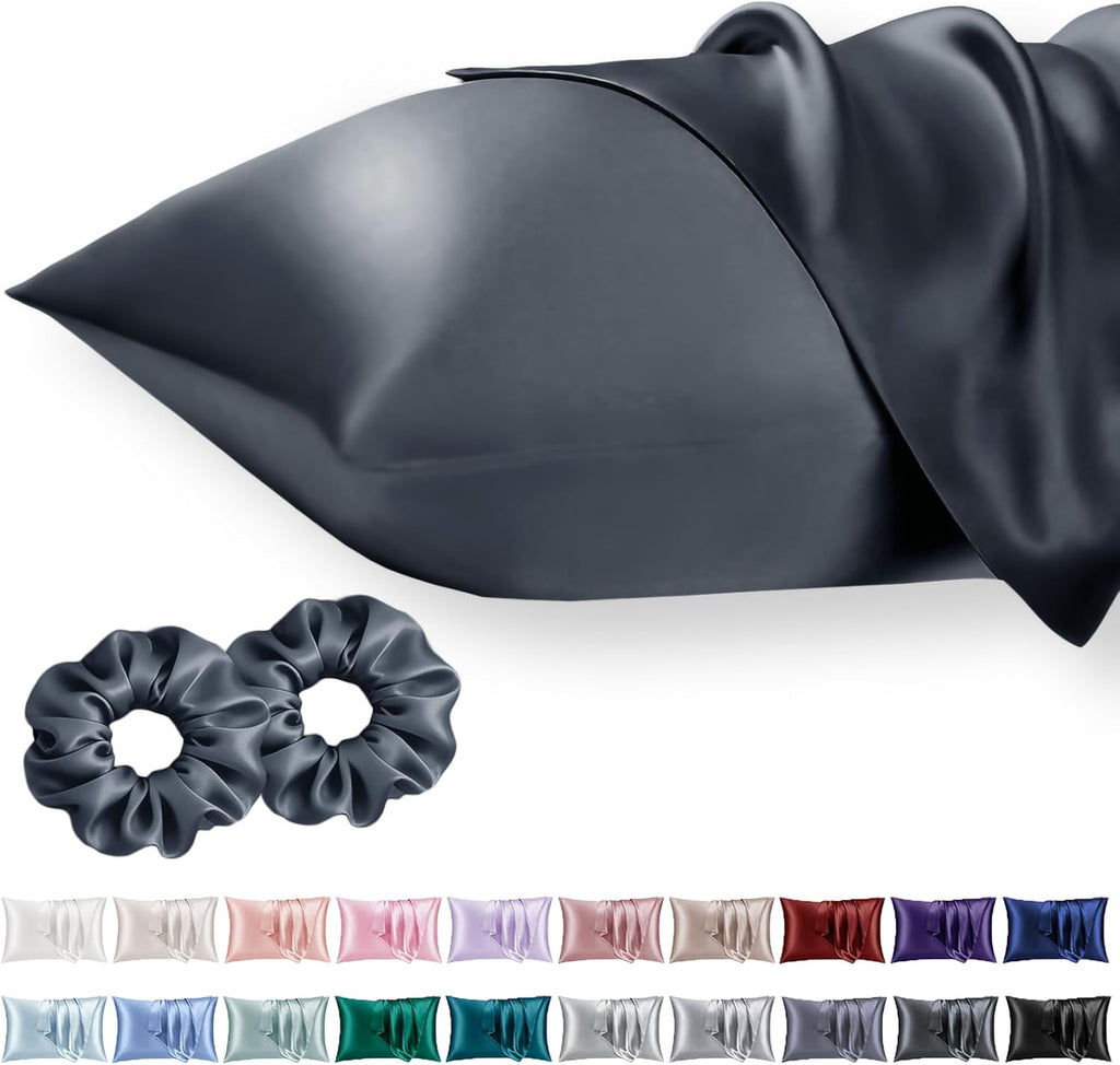 Vielit King Satin Pillowcase for Hair 2pc, Similar to Silk Pillow Cases, for Women Men, Dark Grey,20x36 & Envelope Closure and 2 Satin Scrunc…