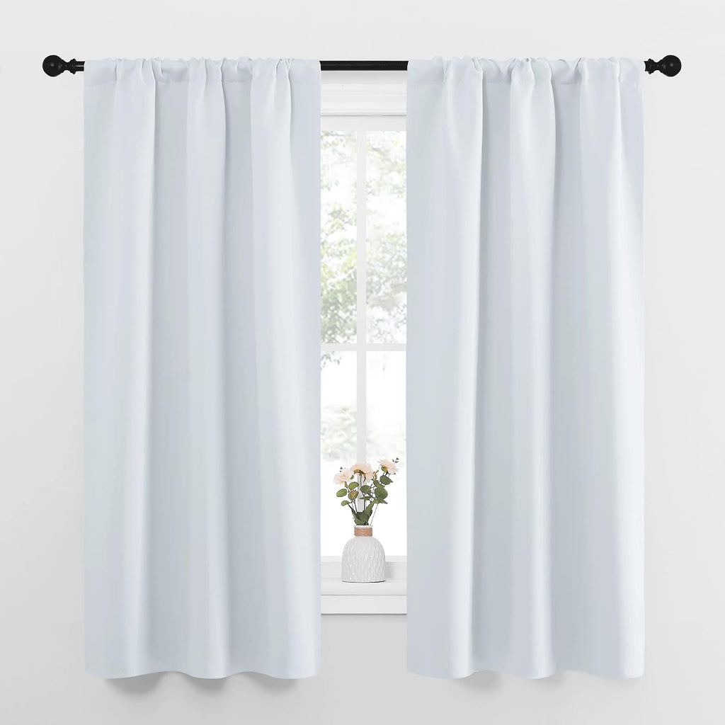 NICETOWN Greyish White Window Curtain Panels - Thermal Insulated Rod Pocket Room Darkening Curtain Sets for Bedroom (2 Panels, 34 by 63)
