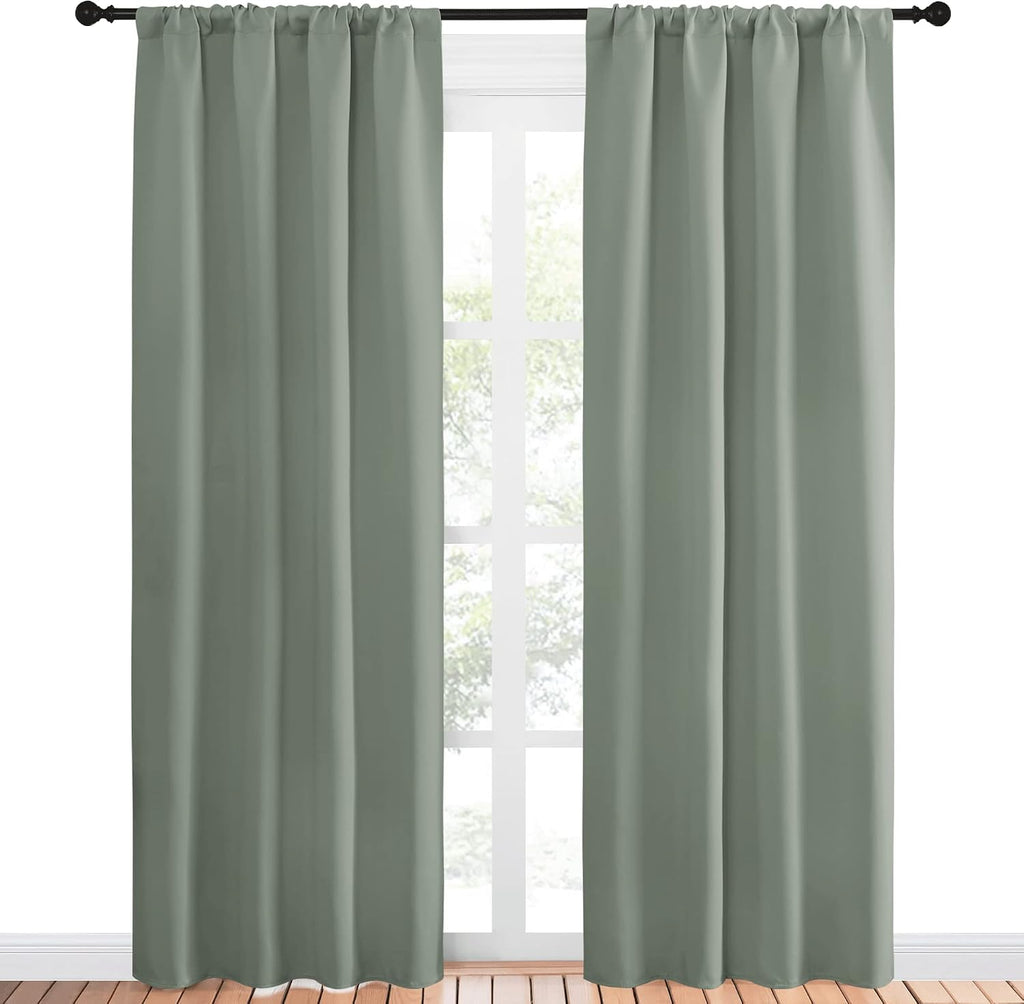NICETOWN Window Curtains Blackout Drapes - Thermal Insulated Solid Rod Pocket Blackout Curtains/Draperies for Living Room (Greyish Green…