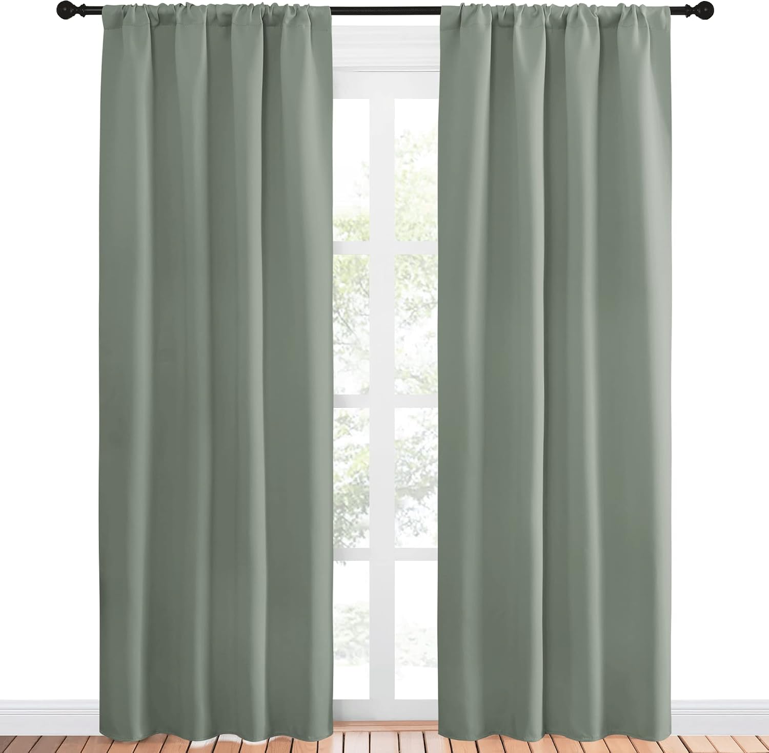 NICETOWN Window Curtains Blackout Drapes - Thermal Insulated Solid Rod Pocket Blackout Curtains/Draperies for Living Room (Greyish Green…
