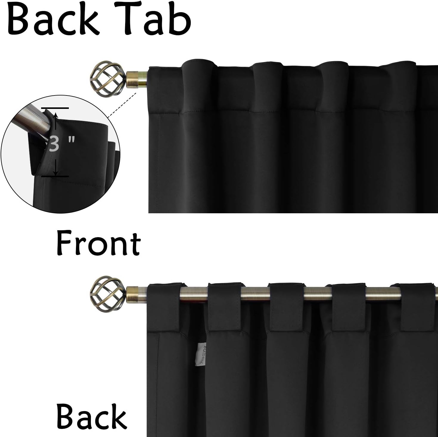 BGment Short Black Kitchen Window Curtains Over Sink - 36 Inch Length Small Window Curtains Rod Pocket and Back Tab Thermal Insulated Drape…