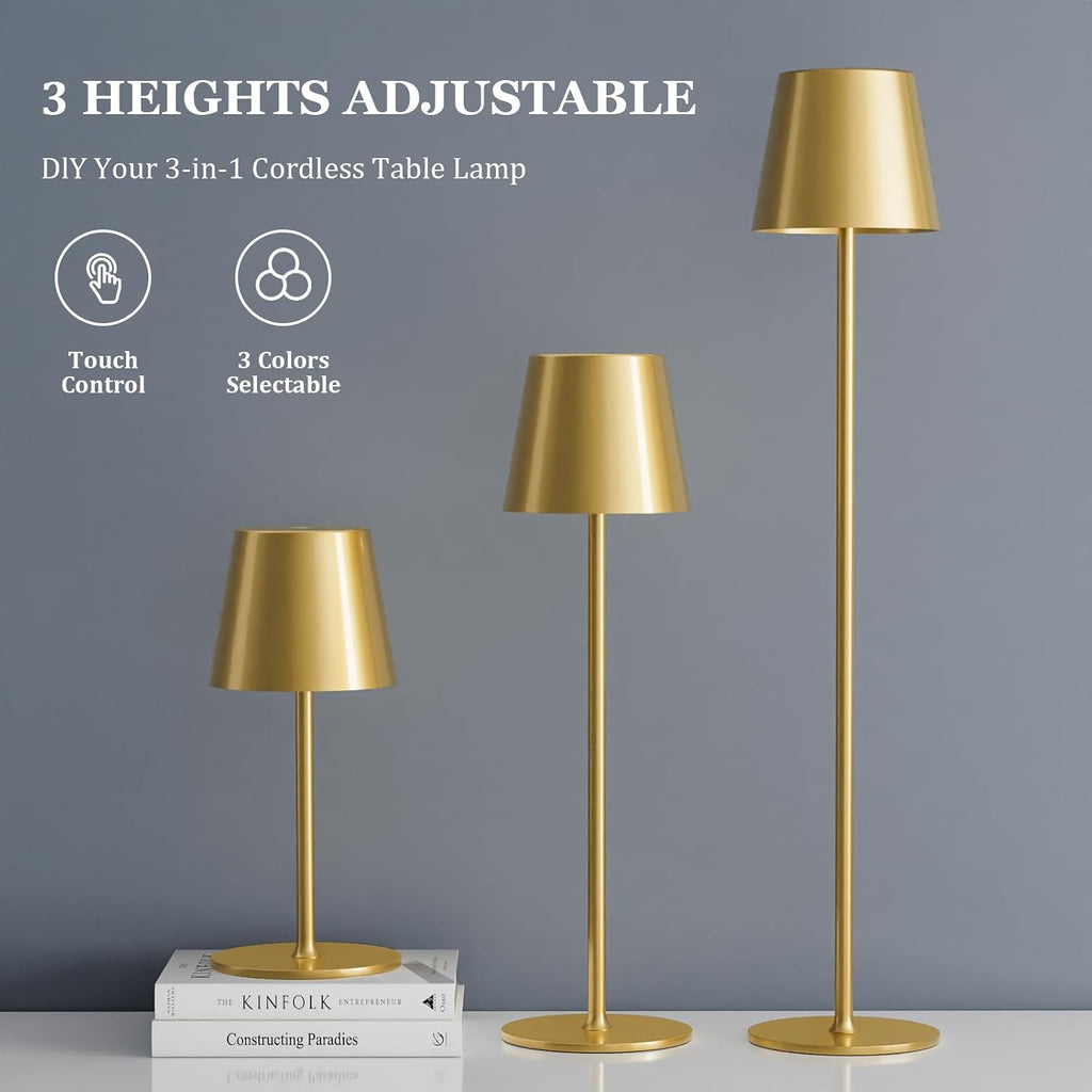 Kakanuo 20" Cordless Table Lamp Rechargeable Gold - 2 Pack 5000mAH Battery Operated Lamp for Counter, 3 Color Stepless Dimming Wireless…