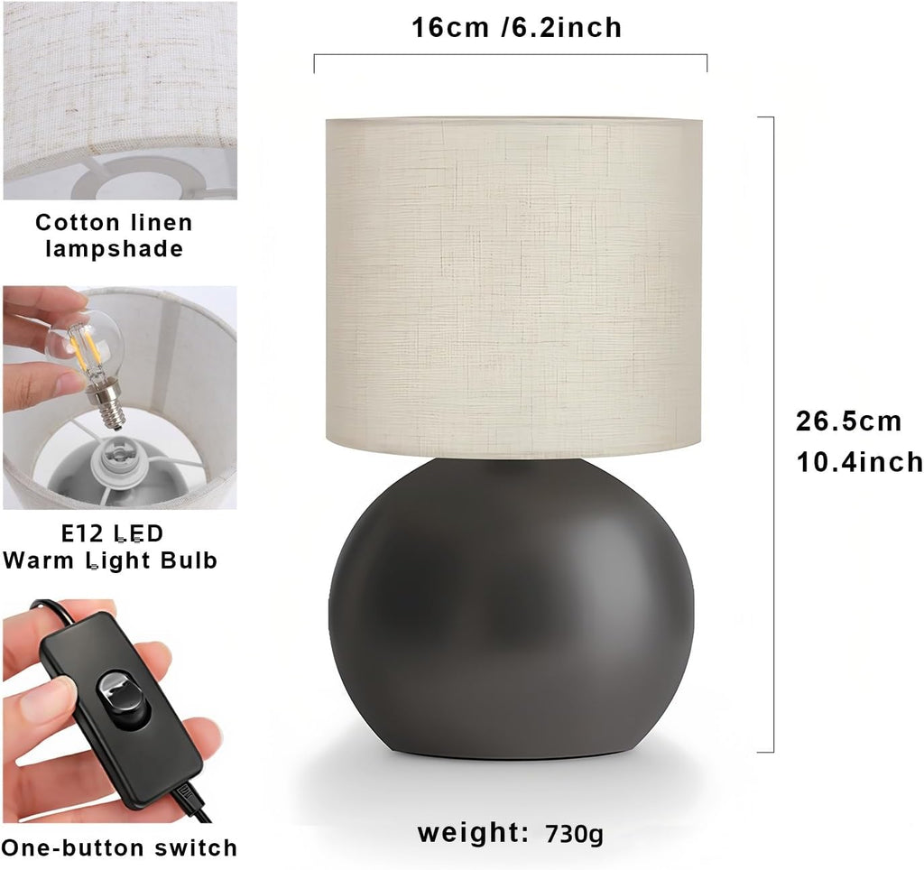 Modern Small Table Lamp Set of 2, Minimalist Metal Nightstand Bedside Lamps with One-Button Inline Switch, 10.4 Inch Desk Light for…