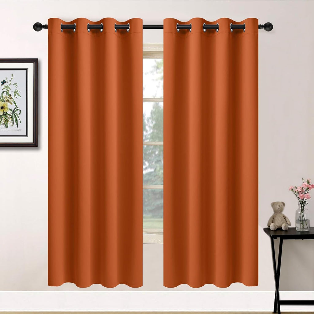 Yakamok Soft and Smooth Orange Blackout Curtains for Bedroom - Grommet Thermal Insulated Room Darkening Curtains for Living Room, Set of…