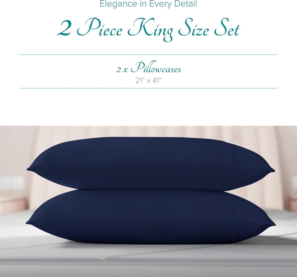 Carressa Linen Luxury Egyptian Cotton King Pillow Cases Set of 2-800 Series Tulips Collection Pillowcases for Sleeping (Navy Blue), Soft…