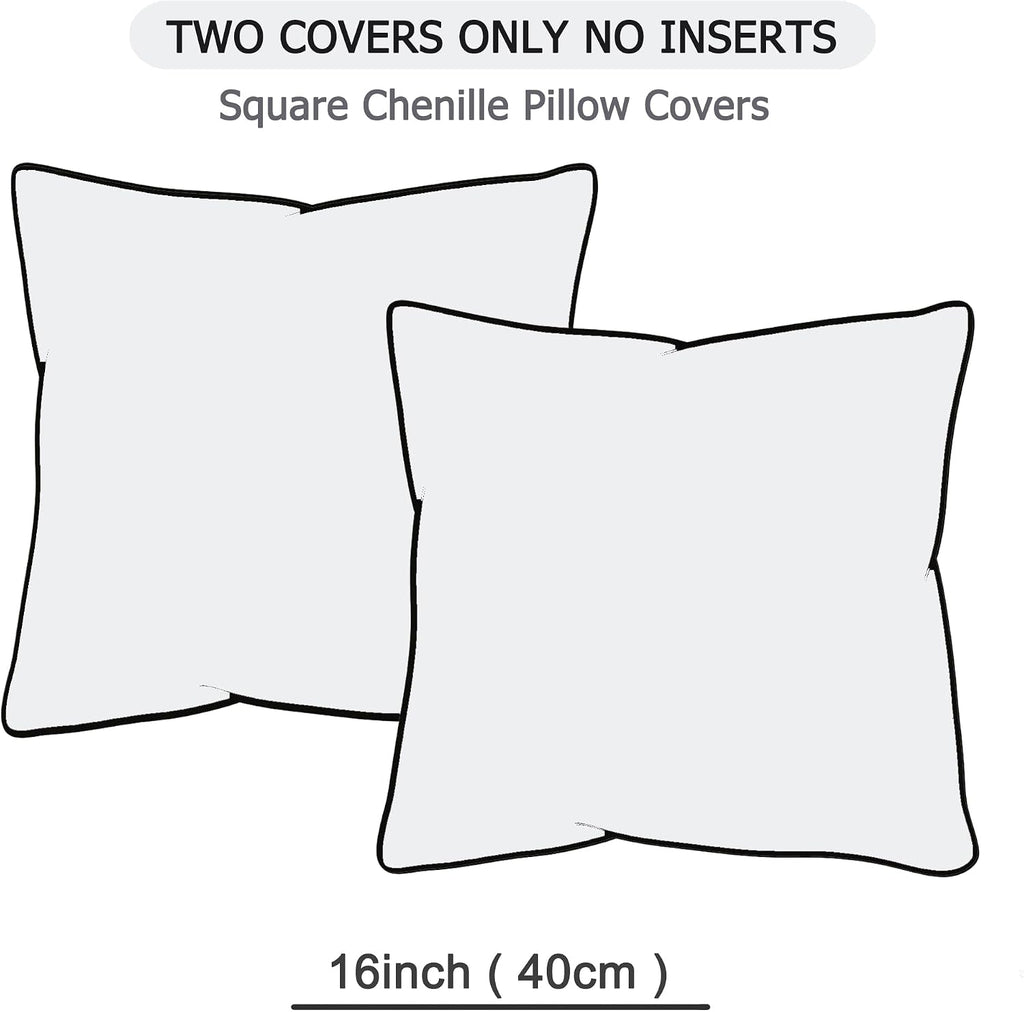 Gawamay Set of 2 Soft Textured Chenille Throw Pillow Covers 16x16 Inch (40x40 CM), Decorative Pillowcases Cushion Covers for Farmhouse Home…