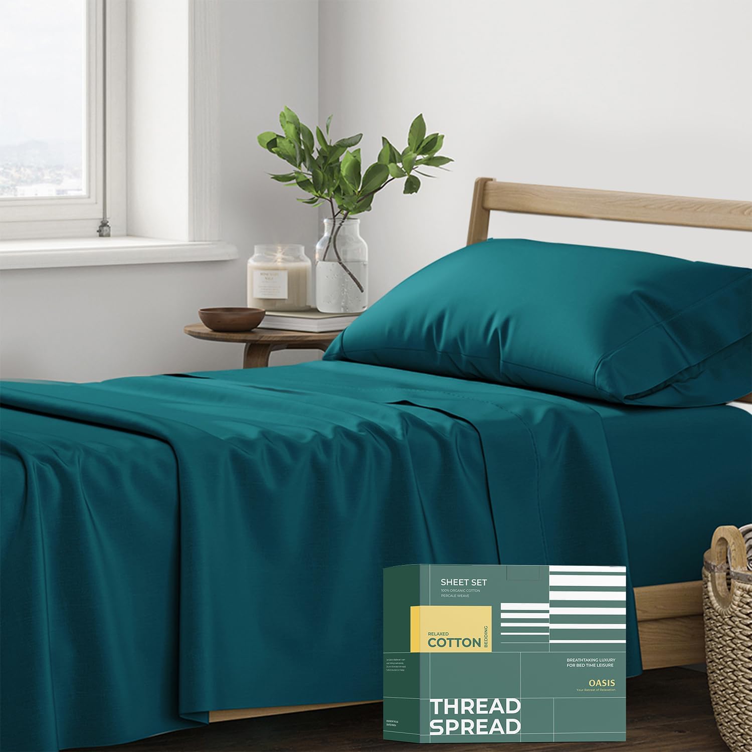 THREAD SPREAD 100% Organic Cotton Sheets Twin XL Size - 3 PC Organic Cotton Twin XL Size Percale Weave Sheet Set, Soft, Cooling, Crisp &…