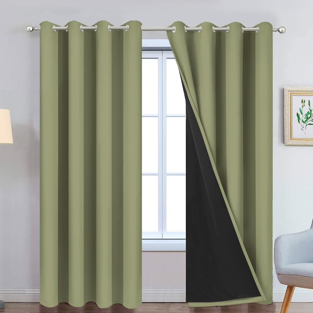 Yakamok 100% Blackout Window Curtain Panels, Heat and Full Light Blocking Drapes with Black Liner for Nursery, Thermal Insulated Draperies (…