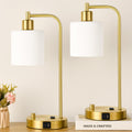 Lynnoland Set of 2 Industrial Table Lamps with USB C+A Ports and Outlet, Gold Fully Stepless Dimmable Bedside Lamps, Nightstand Lamp with…