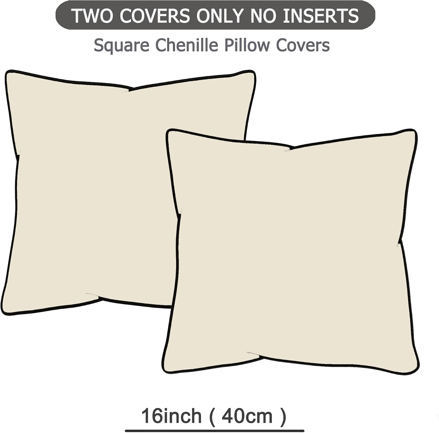 Gawamay Set of 2 Soft Textured Chenille Throw Pillow Covers 16x16 Inch (40x40 CM), Decorative Pillowcases Cushion Covers for Farmhouse Home…