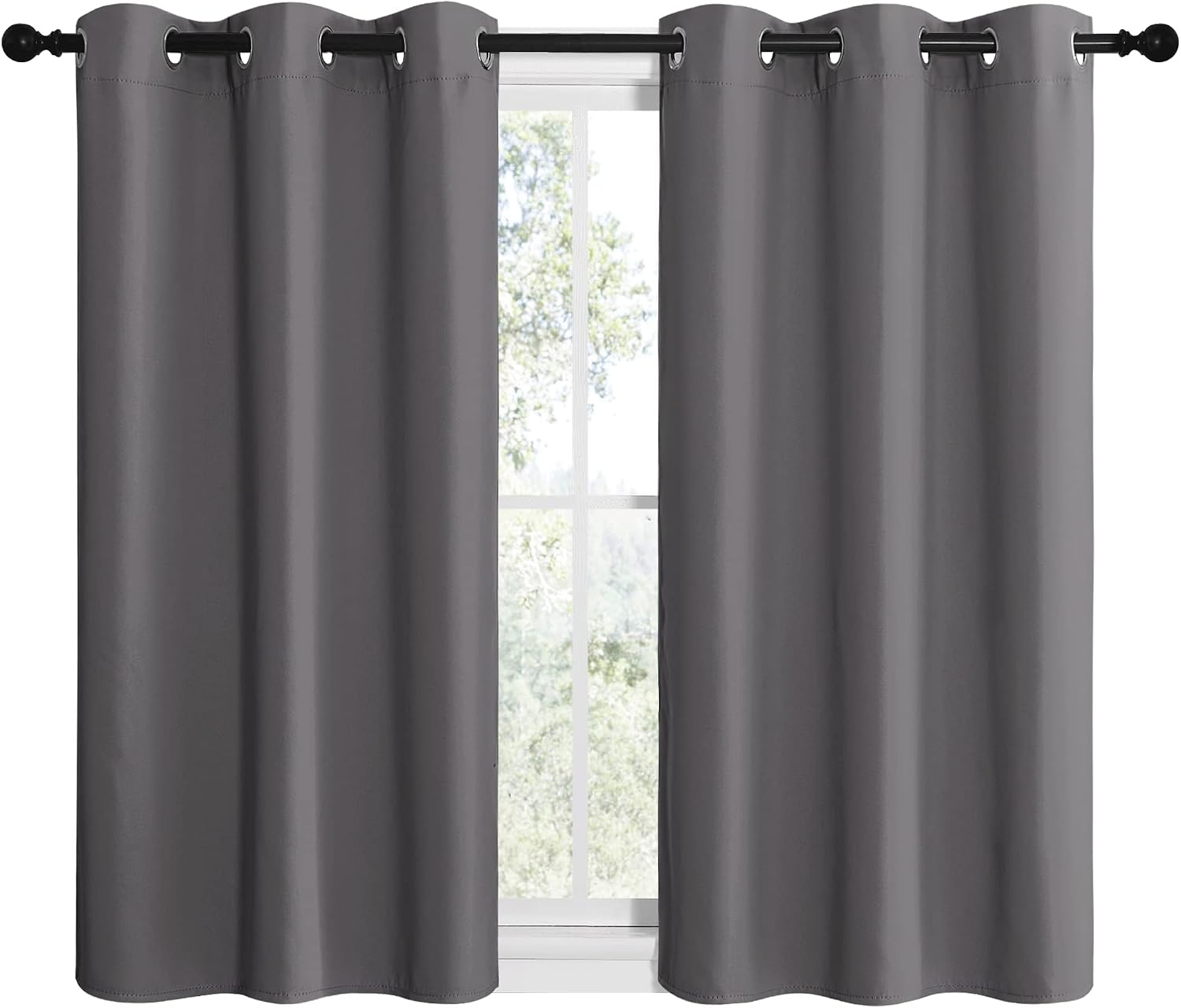 NICETOWN Grey Blackout Cafe Curtain Panels for Bedroom, Thermal Insulated Grommet Top Blackout Draperies and Drapes for Basement (2…